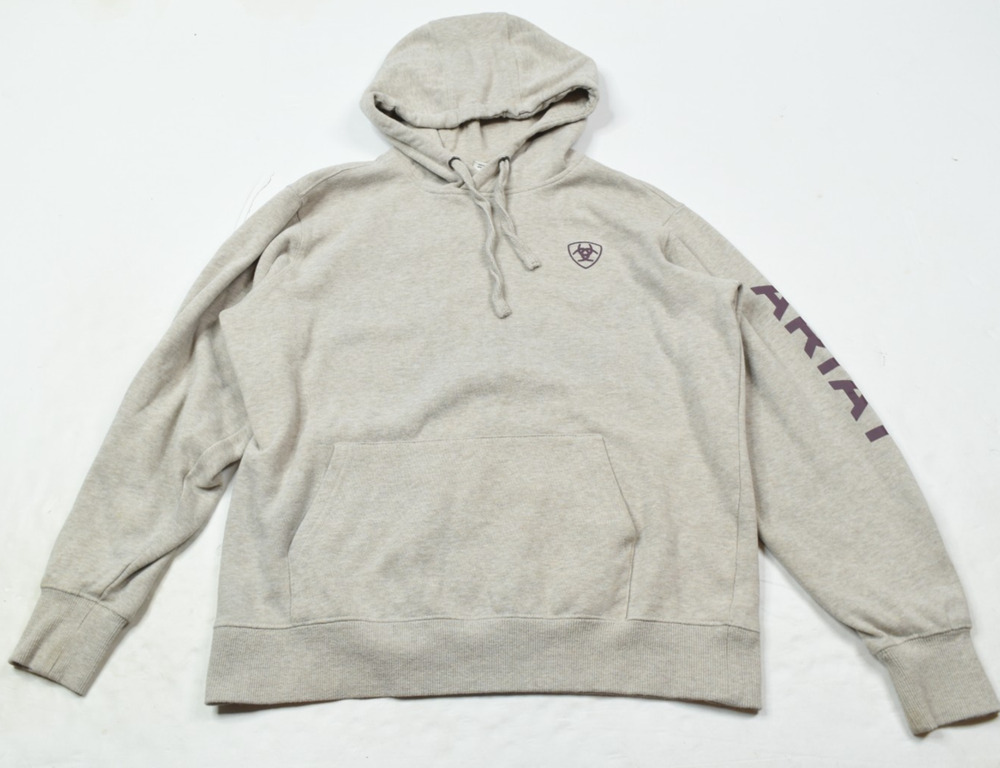Ariat Logo Hoodie Sweater Womens Medium Greige Long Sleeve Pullover Fleece